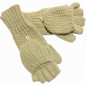 𝅺hand Made Light Brown Knit Half Finger Flip Winter Gloves
